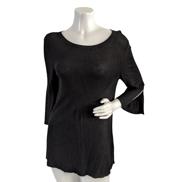 Lord & Taylor Tops - Lord & Taylor Long Stretch Knit Tunic Top 3/4 Sleeves Bell Flared Shirt Black
